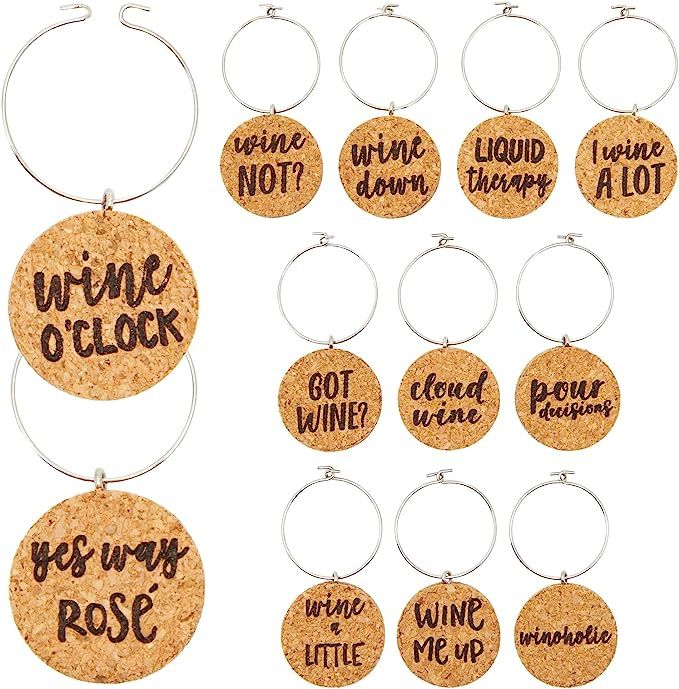 wine glass charms with sayings on them are shown in different styles and sizes, including one