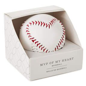 a baseball in a white box with red stitching on the outside and inside that says, my mp of my heart