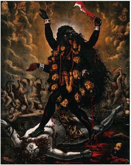 a painting of a man surrounded by dead bodies and other demonic looking creatures in the background