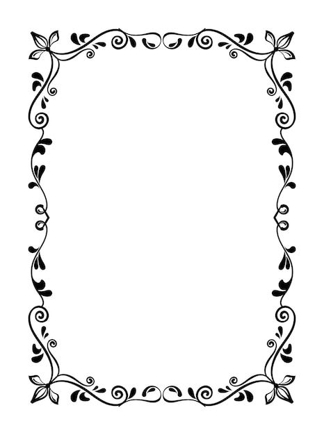 a black and white frame with swirly vines on the edges, in an ornate style