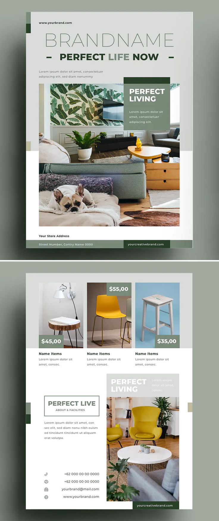 the front and back cover of a magazine with different furniture items on it, including a chair