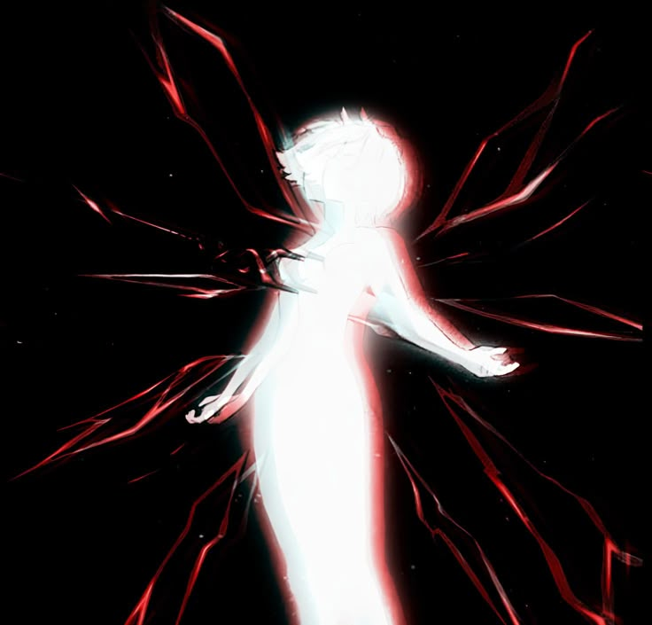 an abstract image of a woman with red and white lines on her body in the dark