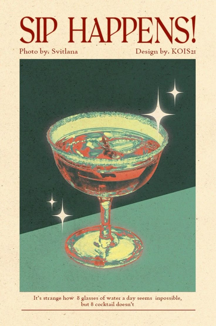 the cover of sip happens magazine with an image of a wine glass in red and yellow