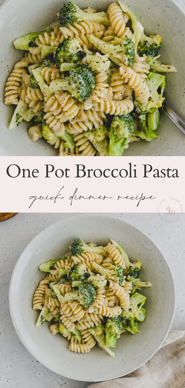 one pot broccoli pasta in a white bowl