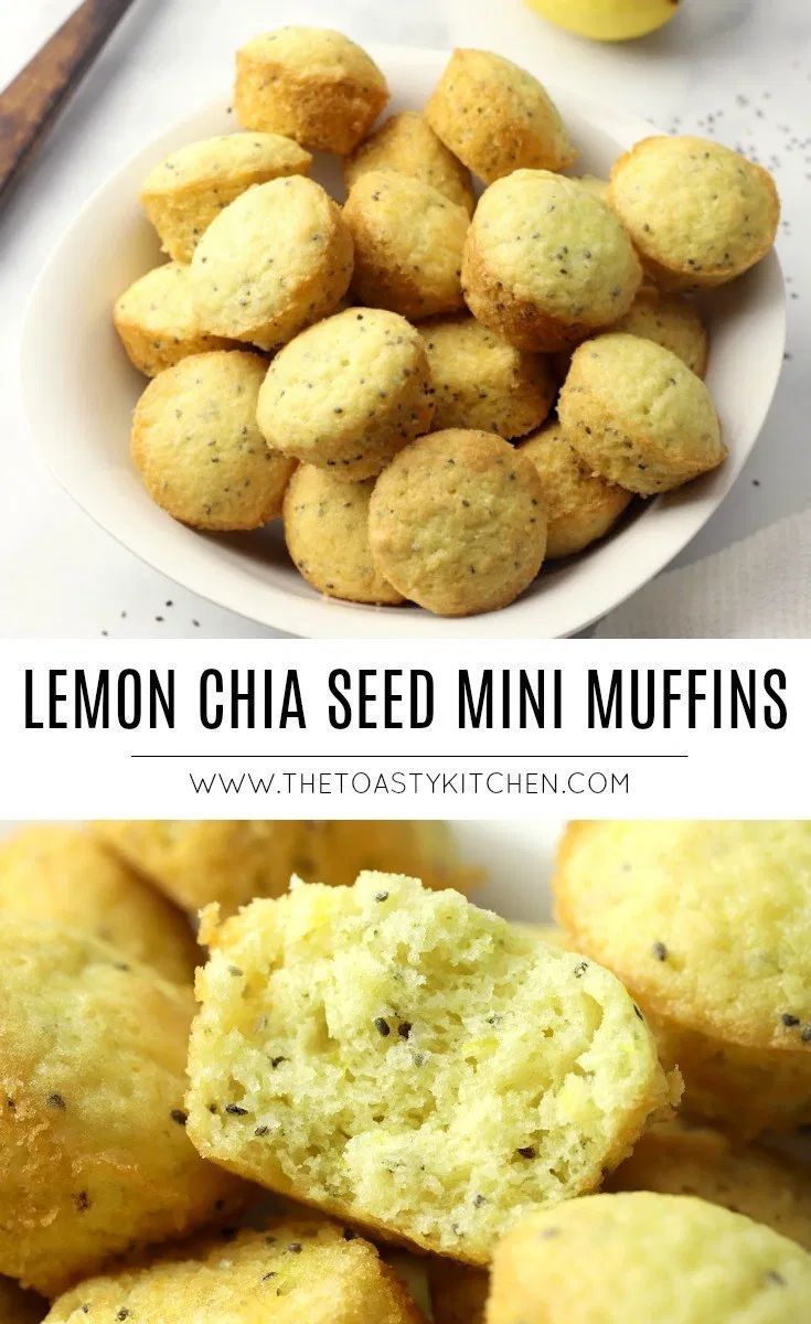 lemon chia seed mini muffins in a white bowl and on a plate