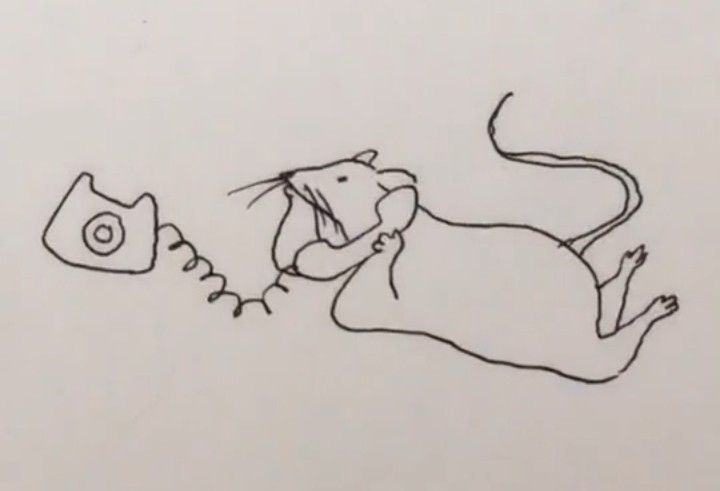 a drawing of a rat holding a cell phone