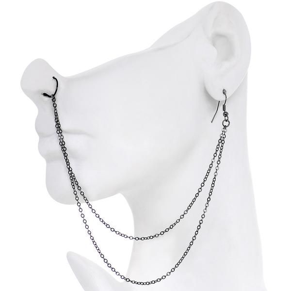 Handcrafted Pirate Booty Black Plated Ear to Nose Chain 20 Gauge 5/16" Black Metal Body Jewelry With Adjustable Chain, Gothic Black Body Jewelry With Adjustable Chain, Adjustable Black Metal Piercings, Ear To Nose Chain, Nose Chain, Nostril Piercing, Alt Aesthetic, Gothic Costume, Cool Ear Piercings