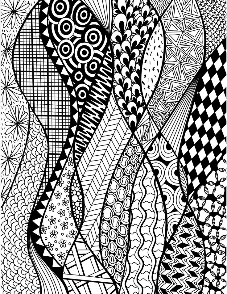 an abstract black and white drawing with lots of different shapes, sizes and colors on it