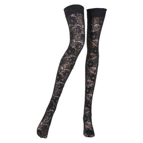 Pierre Mantoux Women Sophia Lace Thigh High Stockings ❤ liked on Polyvore featuring intimates, hosiery, tights, lace thigh high stockings, sequin tights, lacy stockings, thigh high tights and thigh high pantyhose Black Lace Thigh Highs, Tights Aesthetic Png, Black Lace Accessories, Lace Stockings Black, Sequin Tights, Black High Socks, Lace Thigh High Socks, Black Lace Socks, Thigh Accessories