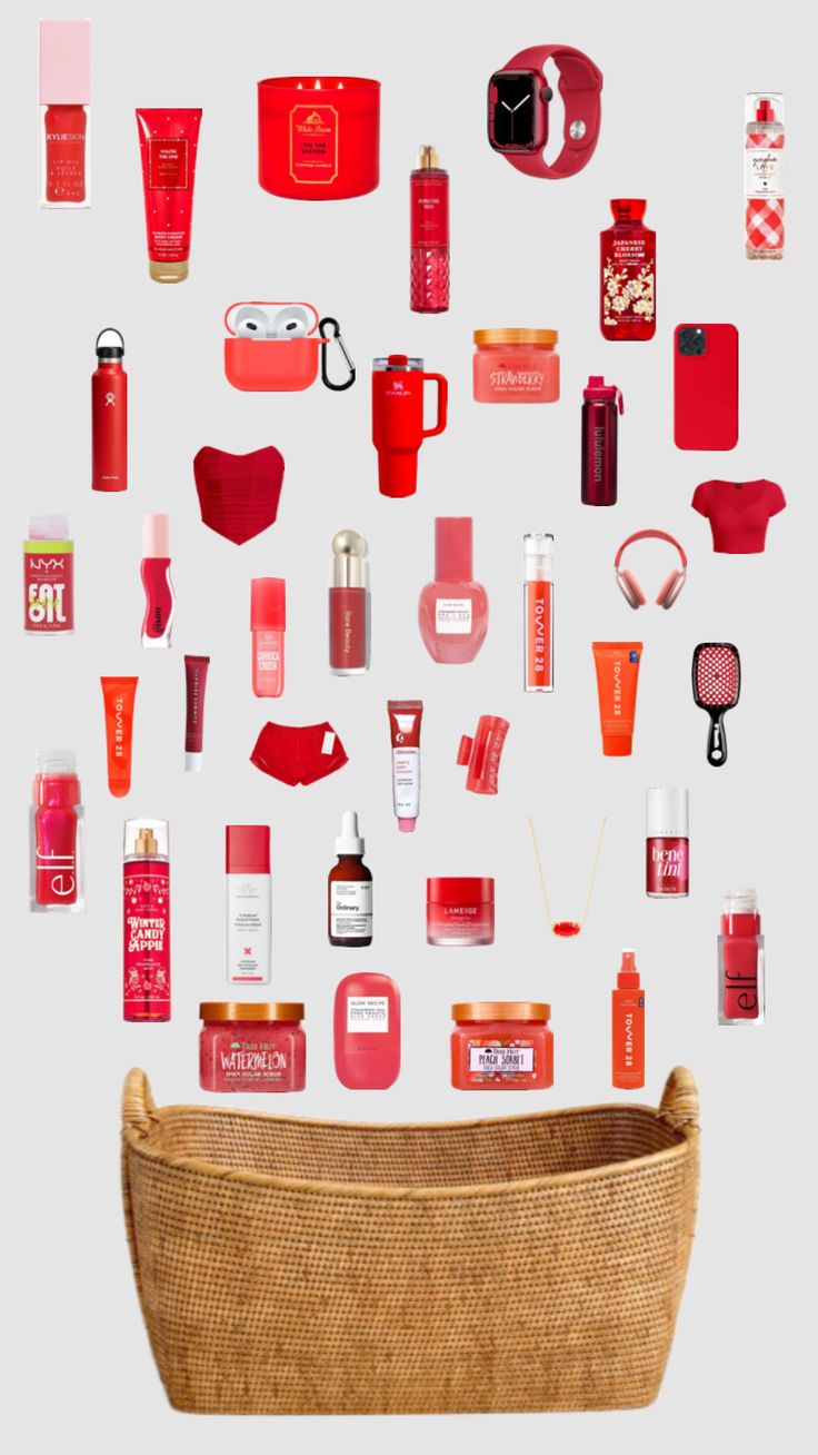 an assortment of different types of cosmetics arranged in the shape of a heart on a white background