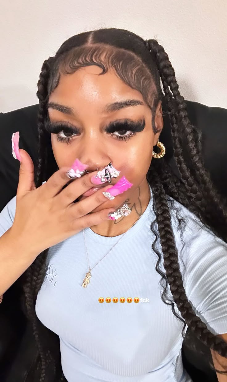 Cute Natural Hairstyles With Weave, Lashes And Locs, How Hairstyle Black Women, Tracks Hairstyles Sew Ins, Jada Wada Hairstyle, Two Braid Buns Hairstyle, Jada Wayda Braids With Curls, Edges On Big Forehead, Unique Hairstyles Braids