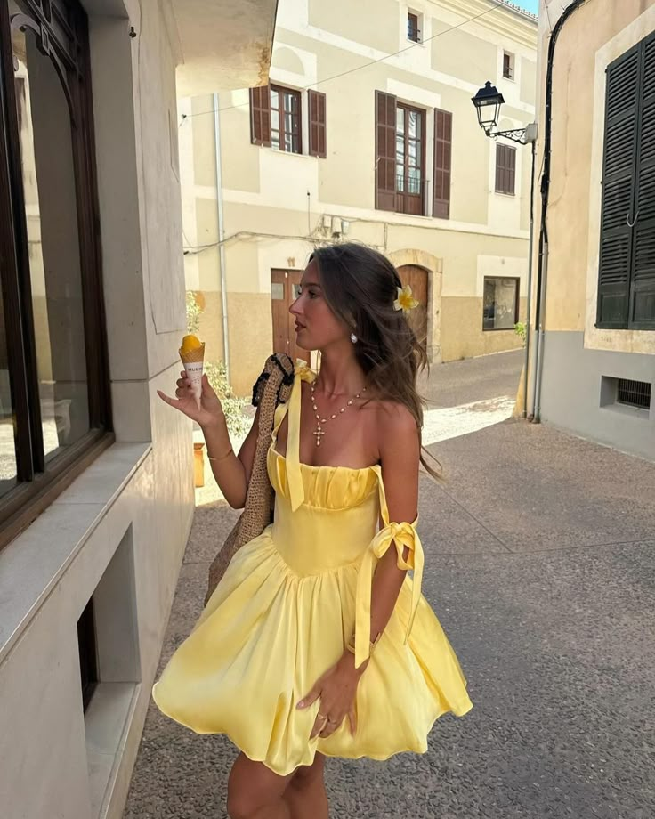 All posts • Instagram Lemon Color Dress, Nz Outfits, 21st Outfits, Lemon Colour Dress, Yellow Mini Dress, Yellow Outfit, Dress Aesthetic, Italian Outfits, Dress Yellow