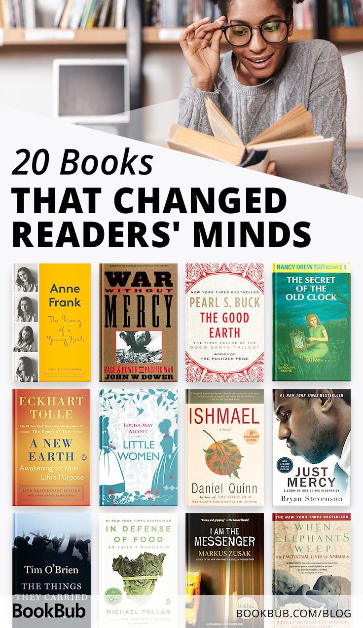 the cover of 20 books that changed readers'minds, with an image of a woman reading