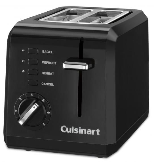 the cuisiart toaster is black and has two slices on each side of it