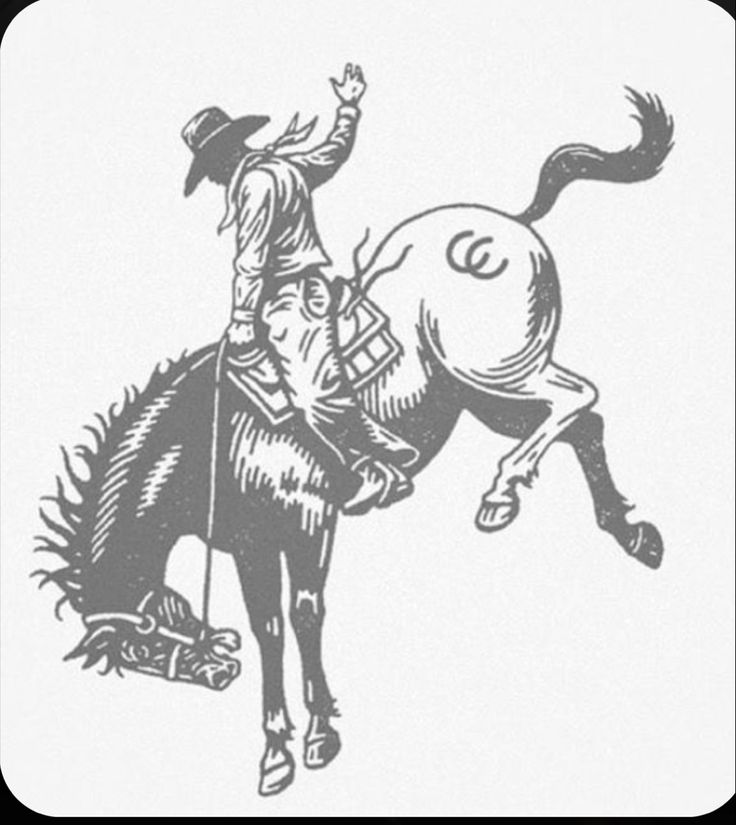 a drawing of a man riding on the back of a horse with a lasso