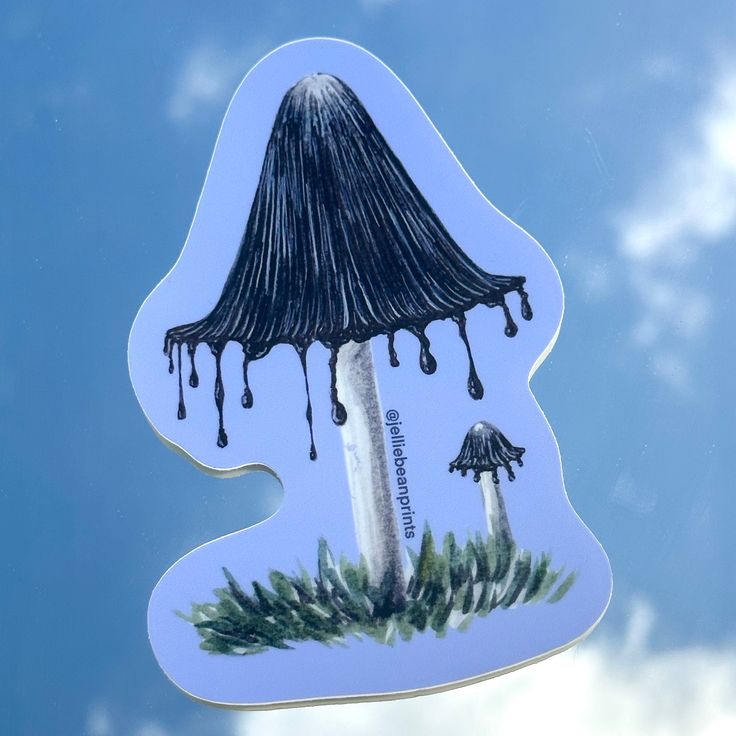 an image of a sticker with a mushroom on it's head and water dripping from the top