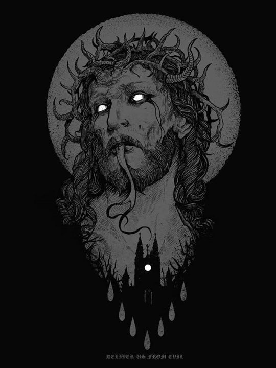 a black and white drawing of jesus's face with the moon in the background