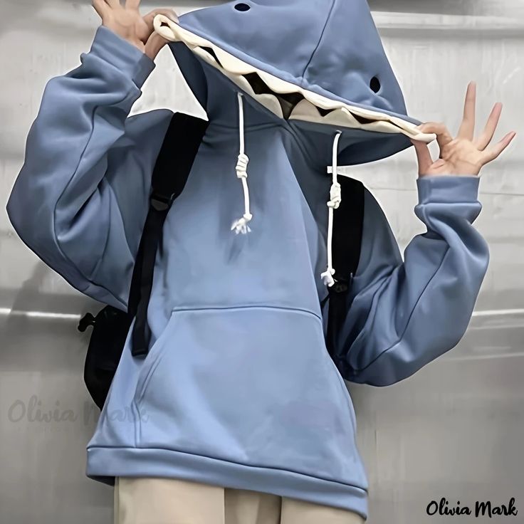 Olivia Mark - Shark Print Drawstring Hoodie, Casual Long Sleeve Kangaroo Pocket Hoodie Sweatshirt, Women's Clothing Shark Hoodie, Styl Vintage, Look Cool, Free Clothes, Vintage Stil, Aesthetic Clothes, Pretty Outfits, Sweatshirt Fashion, Hoodie Fashion