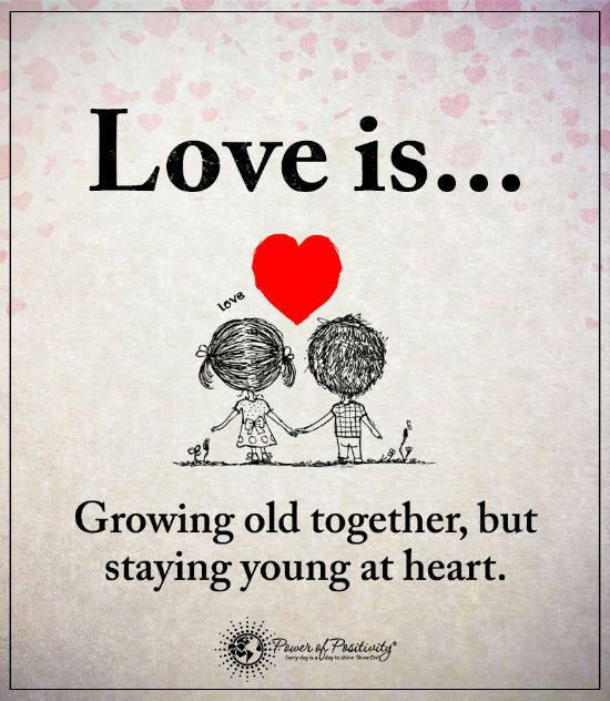 a couple holding hands with the words love is growing old together, but staying young at heart