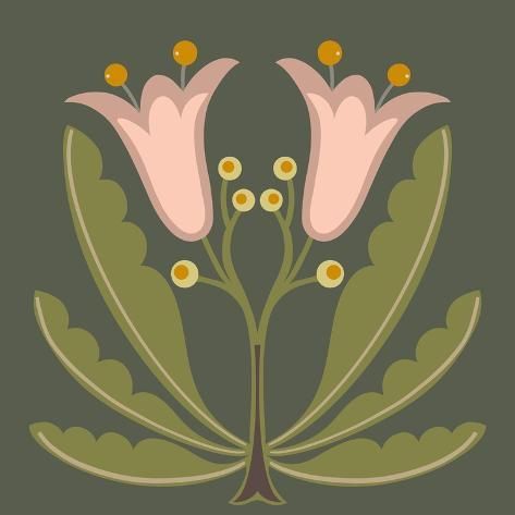 two pink flowers with green leaves and yellow centers on a gray background, in the center is an illustration of three white flowers