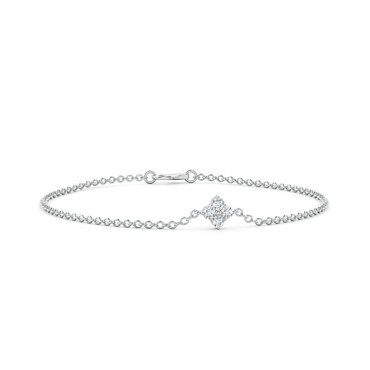 Featuring a floral cluster of brilliant round diamonds, this elegant chain bracelet elicits feminine charm. It is designed in silver and secured with a lobster claw clasp. Diamond Chain Bracelet, Silver Bracelet Stack, April Birthstone Jewelry, Rose Gold Chain, Diamond Chain, Fine Jewelry Bracelets, Diamond Bracelets, Diamond Cluster, Birthstone Jewelry