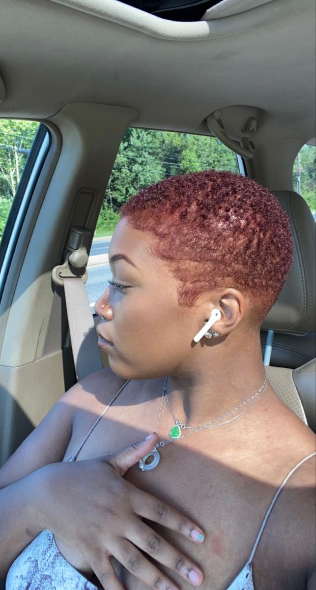 Red Hair Short Black Women, Short Red Hair On Black Women, Short Hair With Dye For Black Women, Short Natural Dyed Hair, Black Women Dyed Hair Short, Short Curly Dyed Hair Black Women, Maroon Short Hair Black Women, Short Hair Black Women Curly, Red Haircut Black Women