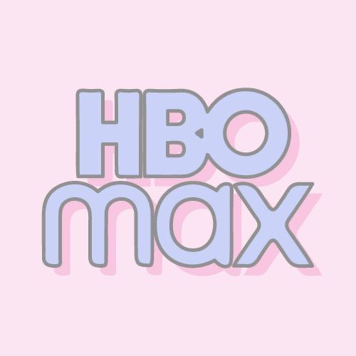 the words hbo max are shown in blue and pink letters on a light pink background