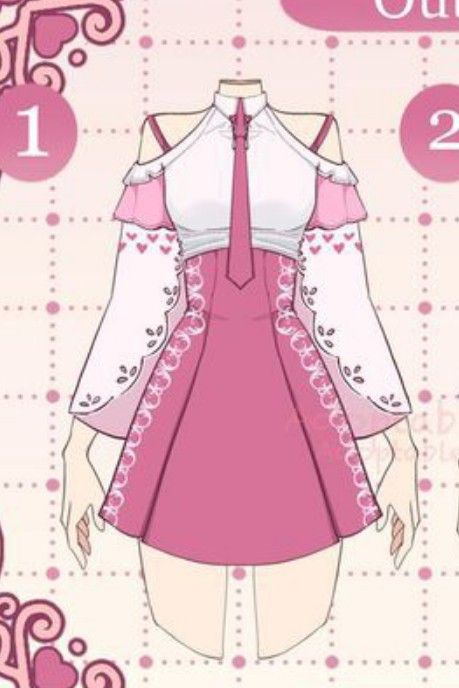 an anime character is wearing a pink dress with white collars and lace detailing on the sleeves