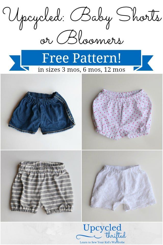 four baby shorts with the text, upcycled baby shorts or bloomers free pattern