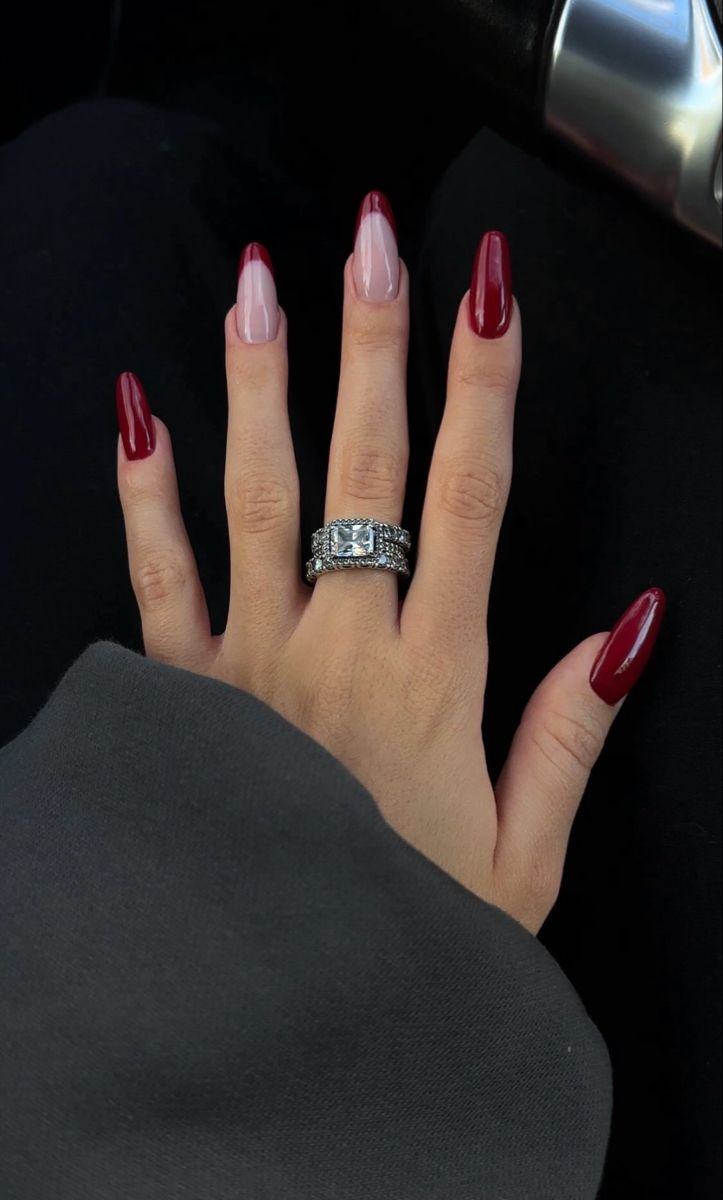 Holiday Velvet Nails, Engagement Nails Ideas Winter, Winter Oval Acrylic Nails, Nails Autumn 2024 Trends, Nail Ideas French Tip Classy, Cherry Brown Nails, Glittery Almond Nails, Dark Wine Nails, Nail Trends 2024 Fall