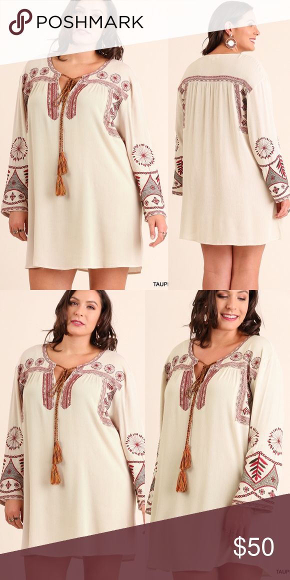 NEW! Umgee Dress (Plus) Longsleeve Dress with Embroidery Details and Tassel Tie on Neckline. Ships within 5-7 business days Umgee Dresses Mini Plush Lounge Chair, Tassel Embroidery, Dress With Embroidery, Umgee Dress, Embroidery Details, Tunic Dress, Dresses Mini, Bell Sleeve Top, Size Chart