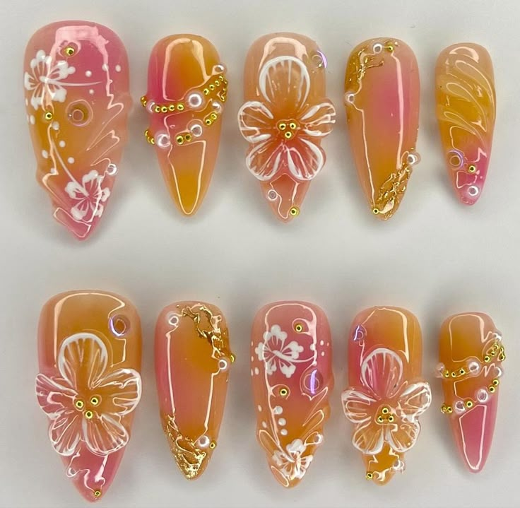 Nails Reference, Nessa Nails, Tropical Core, Diamond Nail Art, Polished Nails, Prom Nail, Hello Nails, Asian Nails, Summery Nails