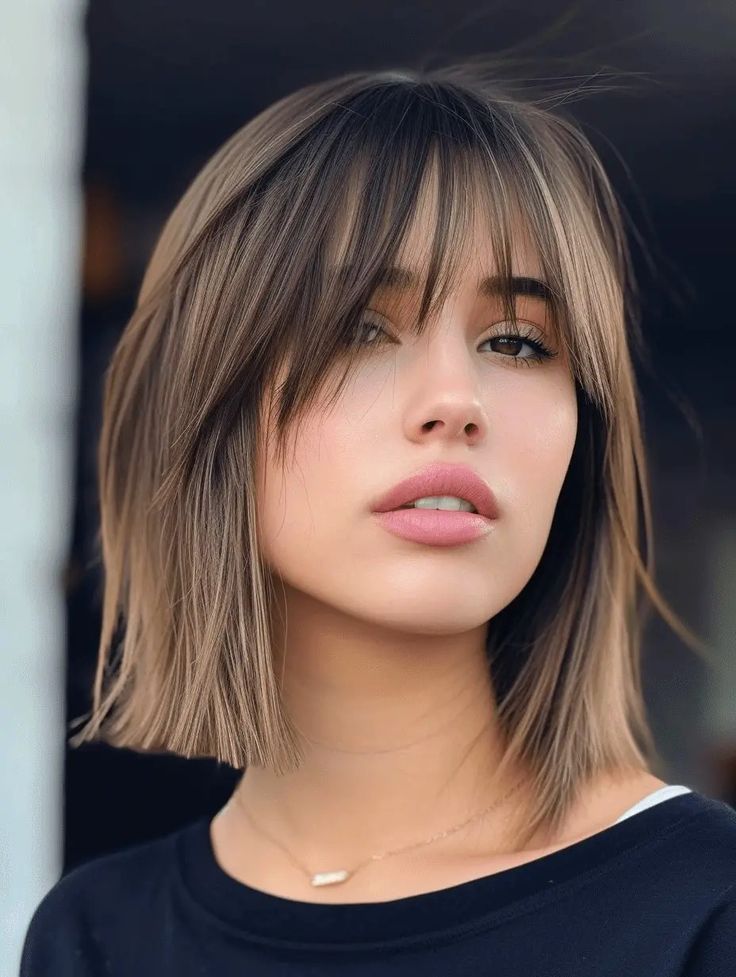 Shoulder Length Lob With Layers Straight, Shoulder Length Layered Bob With Bangs, Tuns Bob Lung, Summer Bangs, Hair Floating, Haircut Shoulder, Spring Haircut, Bob Lung, Lob Hair