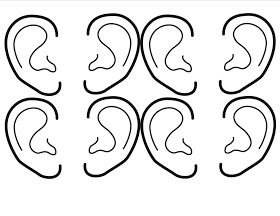 four different types of ear shapes, each with an individual's head in the middle