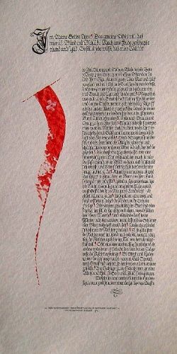 an open book with red ink on it