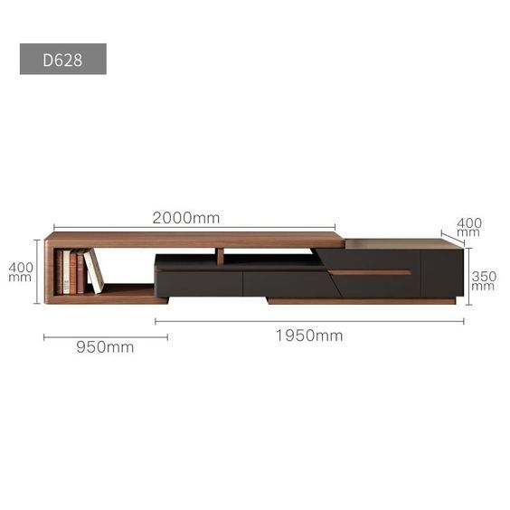 an image of a tv stand with bookshelves on it and measurements for each shelf