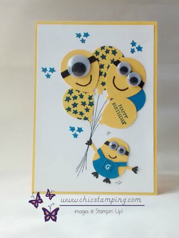 a card with two minions holding balloons