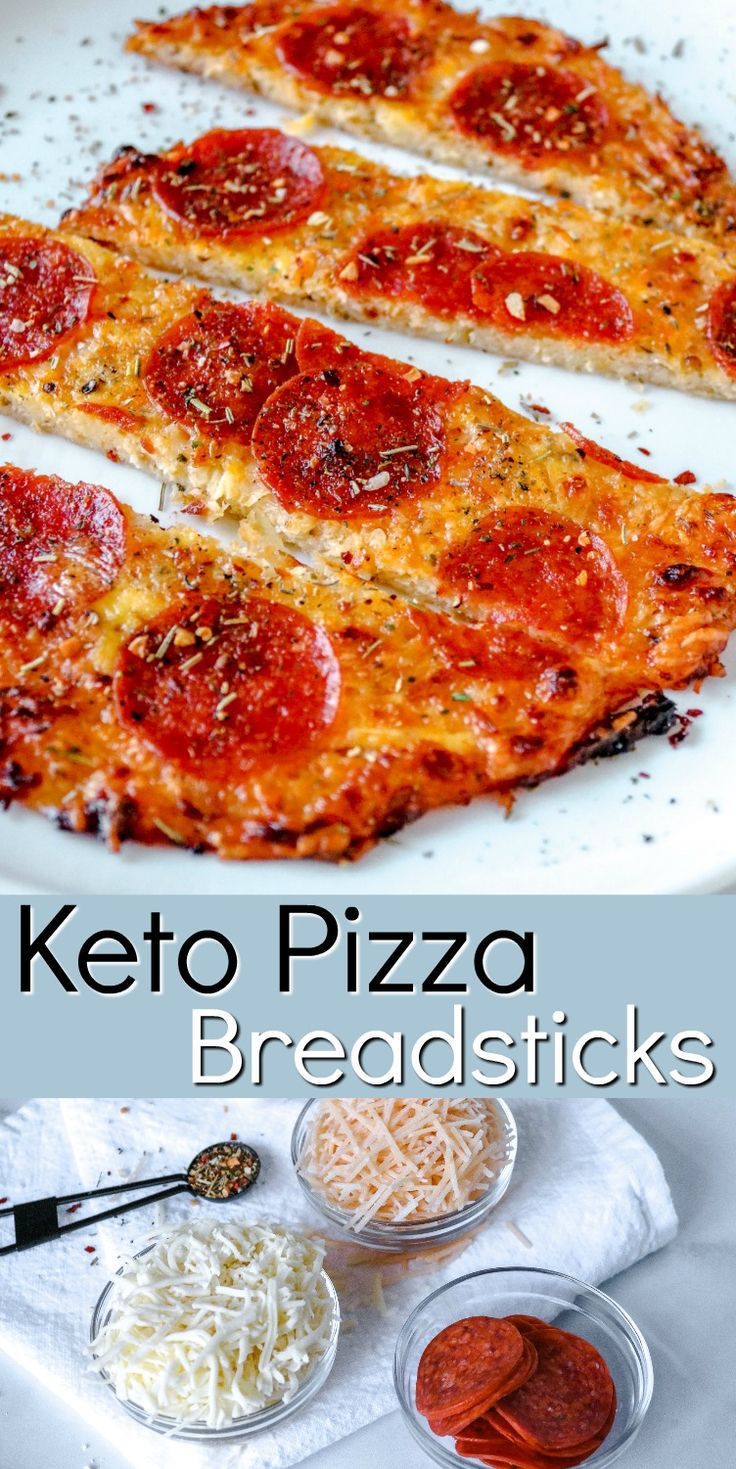 keto pizza breadsticks with cheese and pepperoni