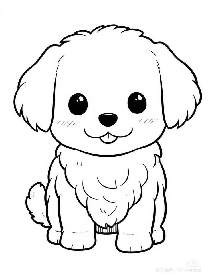 a cute little dog with big eyes sitting on the ground coloring pages for kids, printable