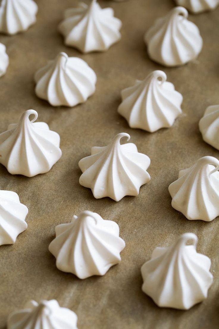 there are many small white seashells that are on the baking sheet and ready to be baked