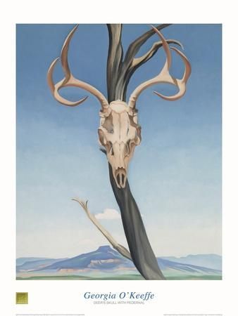 a painting of a deer skull hanging from a tree