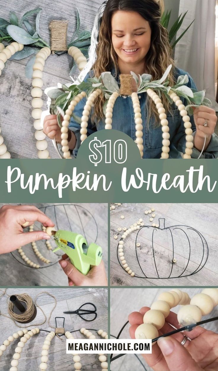 the instructions for making pumpkin wreaths with wood beads