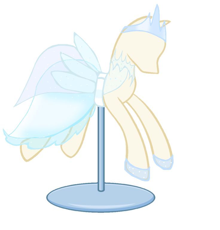 a white pony standing on top of a metal pole next to a light blue pole