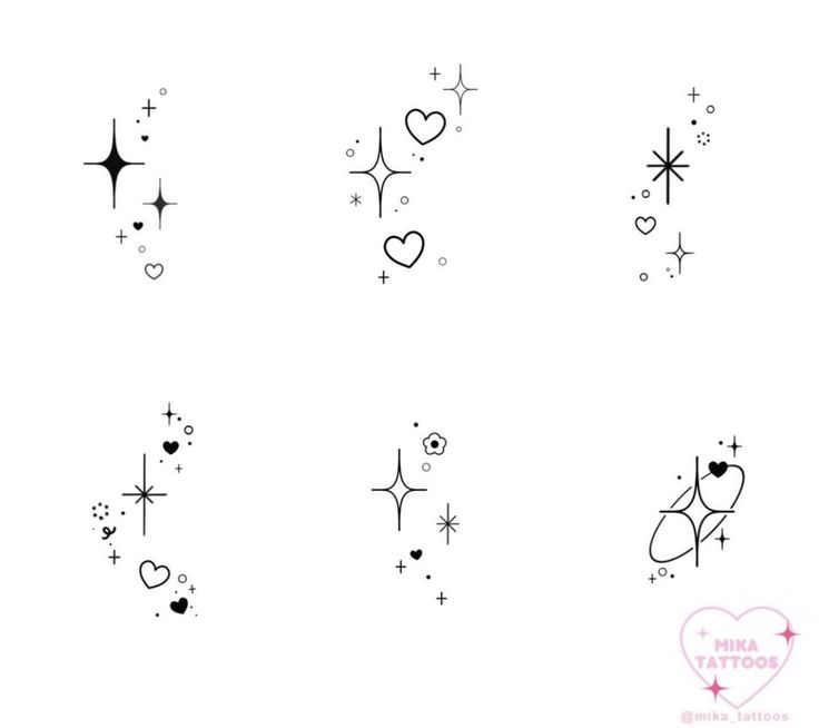 six different tattoos with hearts and stars on them