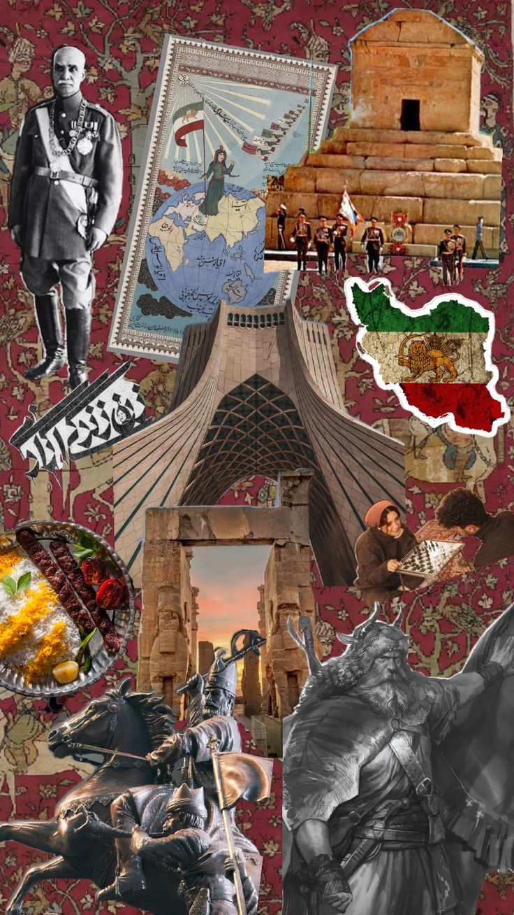 the collage has many different pictures and words on it, including an image of a man riding a horse