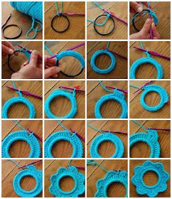 the steps to make a crochet wreath with yarn