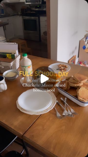 a wooden table topped with lots of food