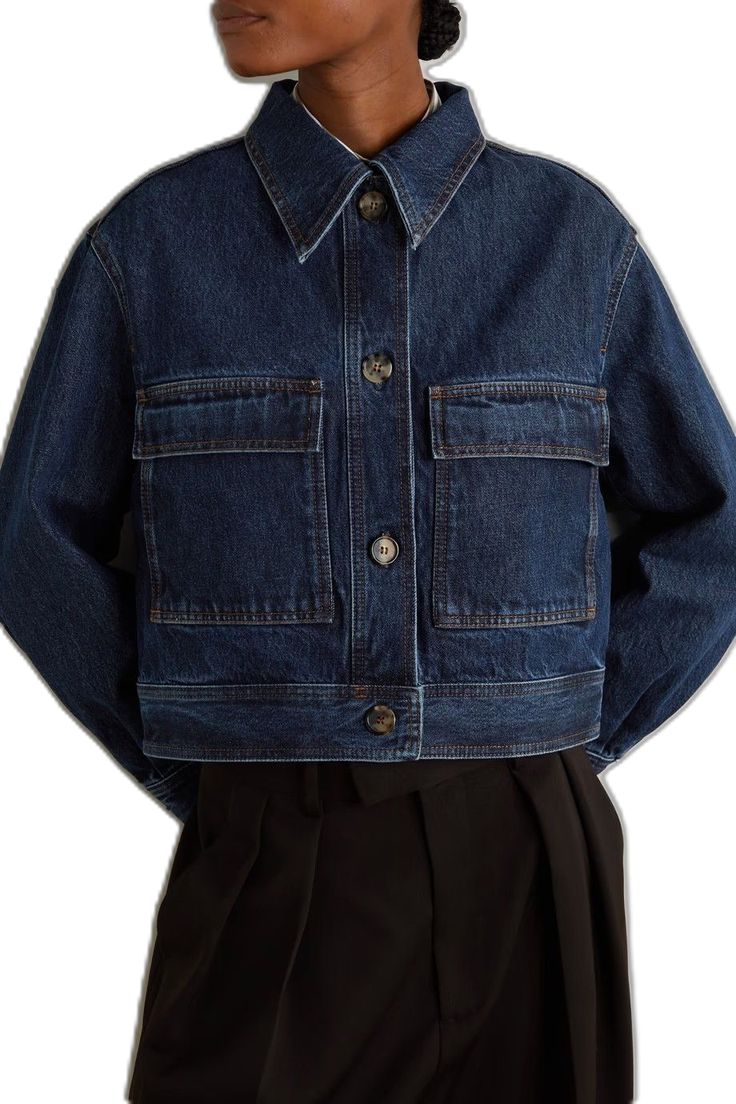 Loewe Denim, Denim Jacket Outfit, Mode Casual, Cropped Denim Jacket, Denim Design, Mode Vintage, Casual Jacket, Net A Porter, Jacket Outfits