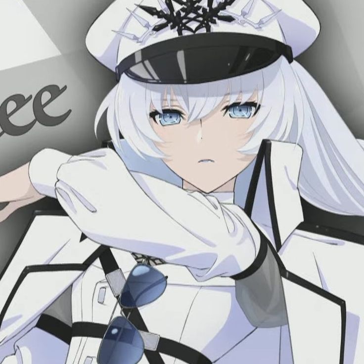 an anime character with white hair and blue eyes wearing a sailor's uniform, posing for the camera