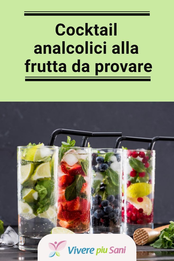 three glasses filled with fruit and vegetables on top of a metal counter next to a sign that reads cocktail analici alla frut da provare